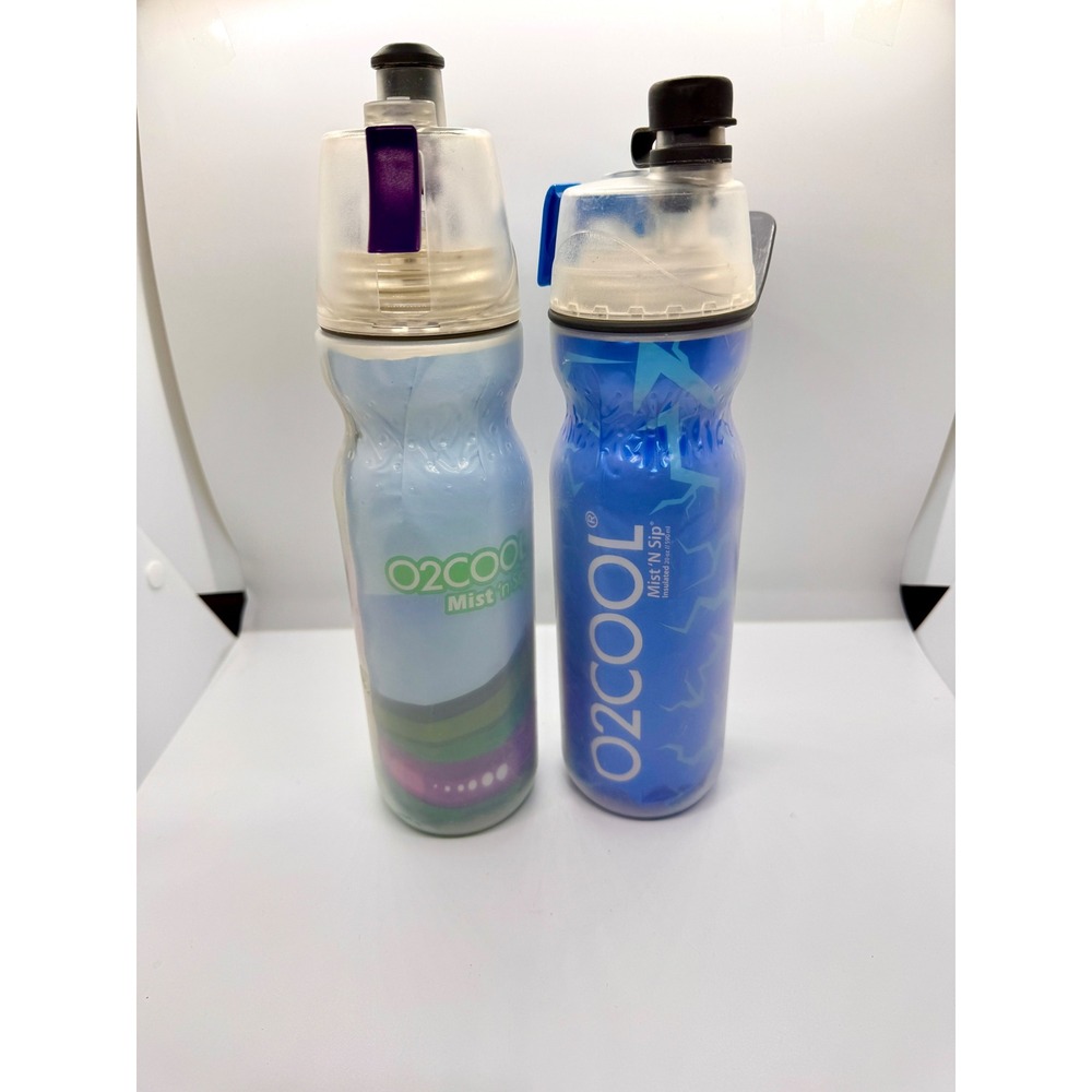 O2COOL‎ Mist N Sip Insulated Misting Water Bottle 20oz Blue Purple Set of 2